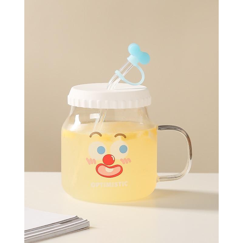 High Appearance Level Interesting Expressions High Borosilicate Glass Cups Straw Cups Office Milk Cups Coffee Cups Large Capacity Water Cups