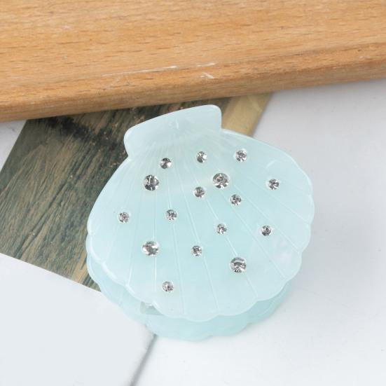 Hair Claw Shell Shape Rhinestones Inlaid Hair Clip Anti-slip Teeth Strong Grip Acrylic Small Hair Clip Styling Hair Accessory