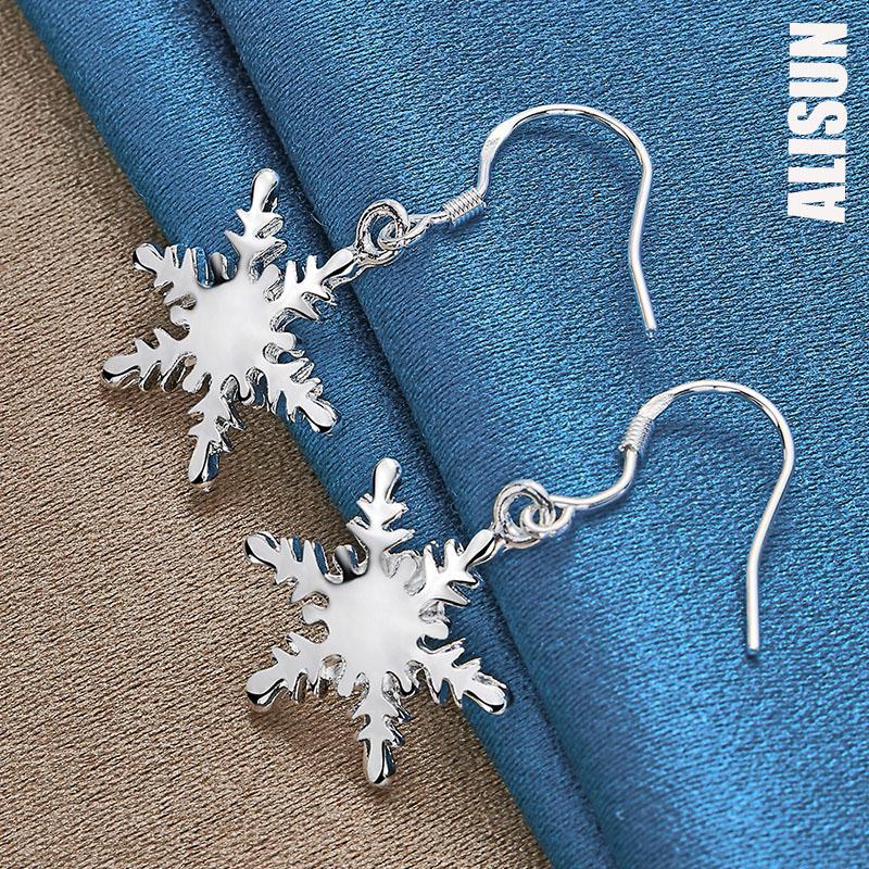 925 Sterling Silver Snowflake Pendant Piercing Earrings Fashionable Wedding Jewelry