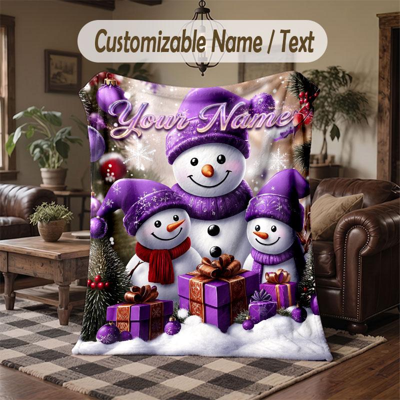 Winter Snow Theme Throw Blanket Custom Name Text Personalized Blanket Soft Cozy Blanket for Home Sofa Bed