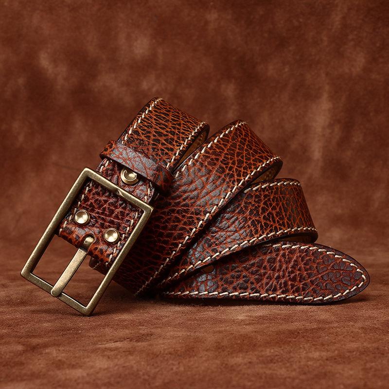 

Ремень мужской толстый ретро тисненый модный универсальный из натуральной кожи крупного рогатого скота Ремень из бизоньей кожи для джинсов мужской 130cm