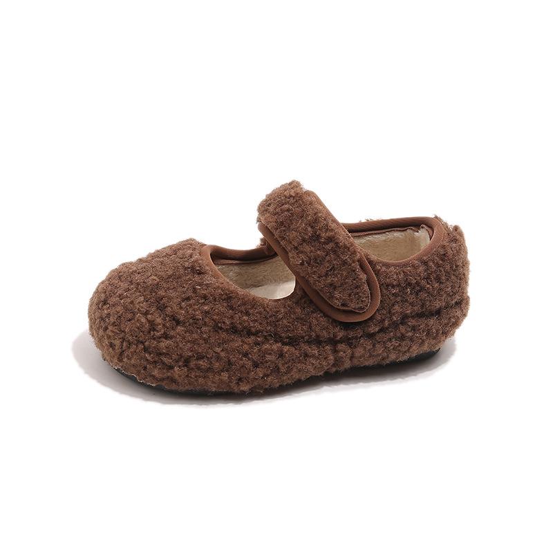 

Children s cotton shoes for winter, boys and girls magic tape furry shoes, students plush warm shoes, baby outdoor shoes 21Inner Length13.5cm коричневый
