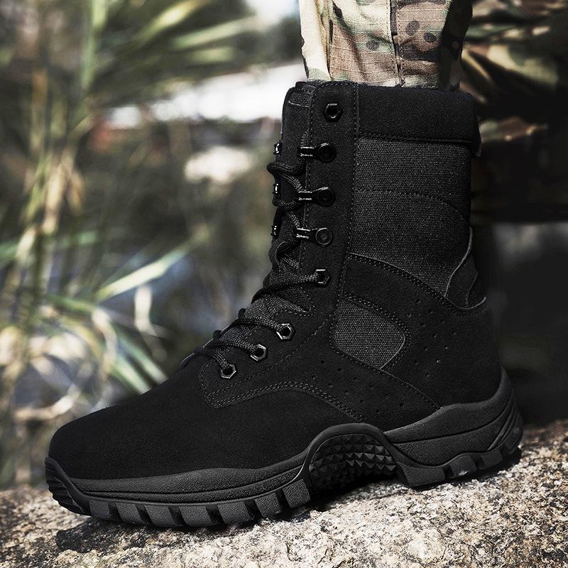 Men's Suede Combat Boots - Brown Side Zip for Hiking, Training, and Mountaineering.