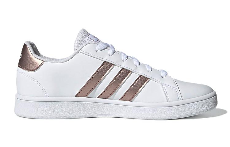 adidas Neo GRAND COURT K Leather Breathable Low Top Skateboard Shoes White Brown Kids' EF0101