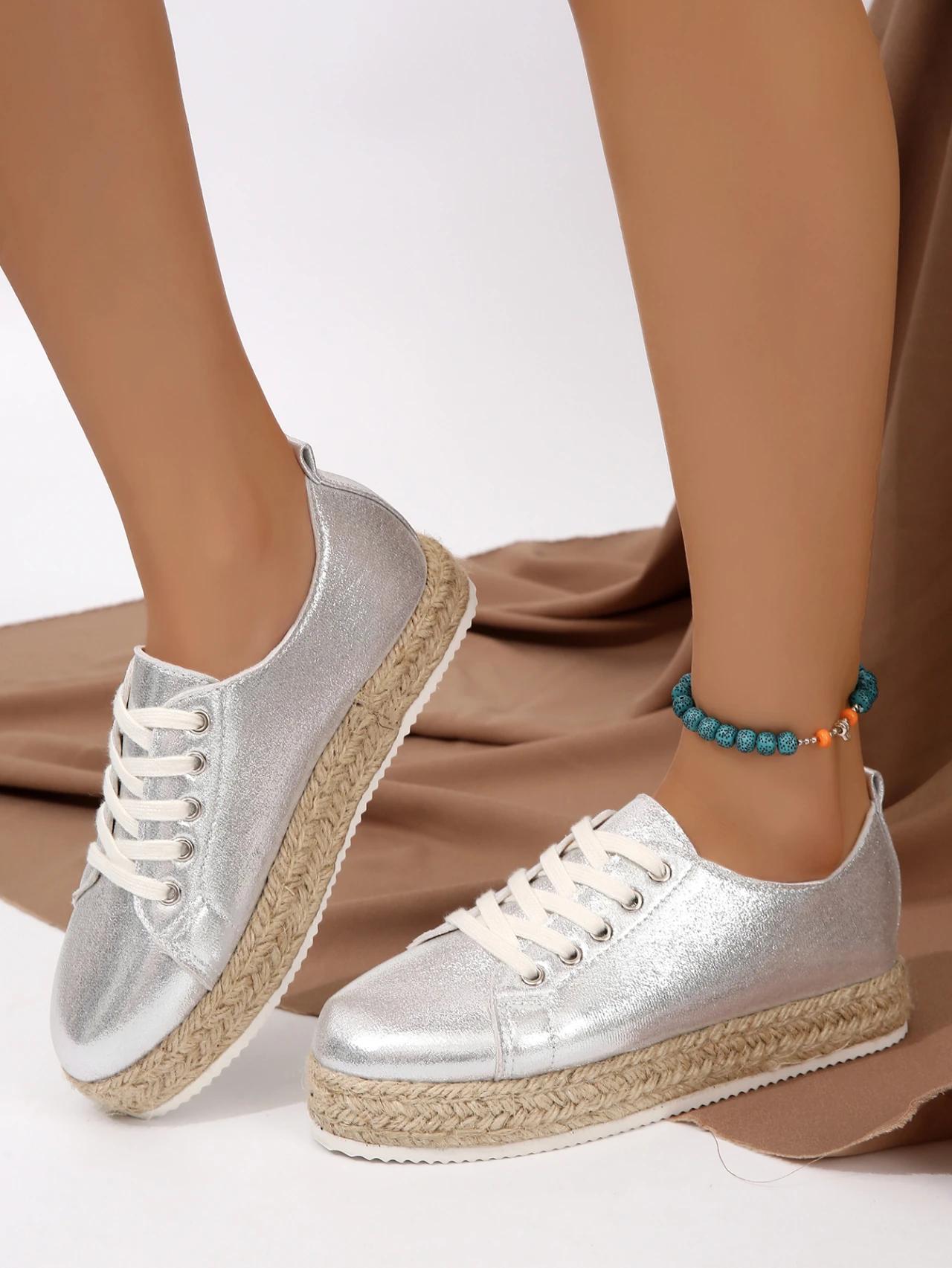 

Осенне-зимние модные новые однотонные женские повседневные и удобные теплые тапочки на плоской подошве с круглым носком и неглубоким ртом на шнуровке 35 серебряный