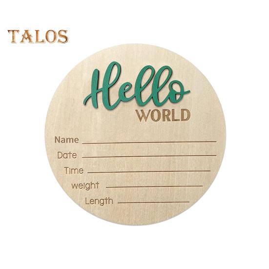 

Деревянная табличка с объявлением о рождении ребенка. Привет, мир. Знак приветствия новорожденного. Имя. Дата. Время. Круглая табличка. Подарок для молодых родителей. зелёный