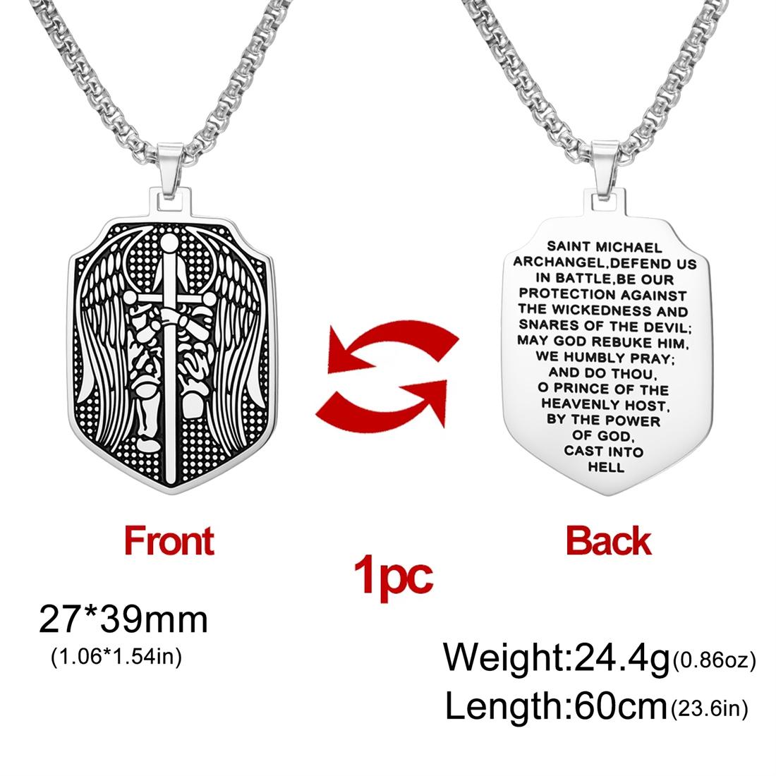 

Holy Sword Knight Necklaces Stainless Steel Vintage Angel Wings Protect Amulet Pendant for Men Double-sided Jewelry Gift