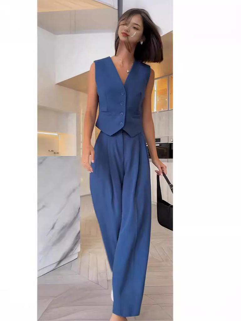 Women's Spring New Arrivals V-Neck Sleeveless Vest Wide Leg Pants Casual Set