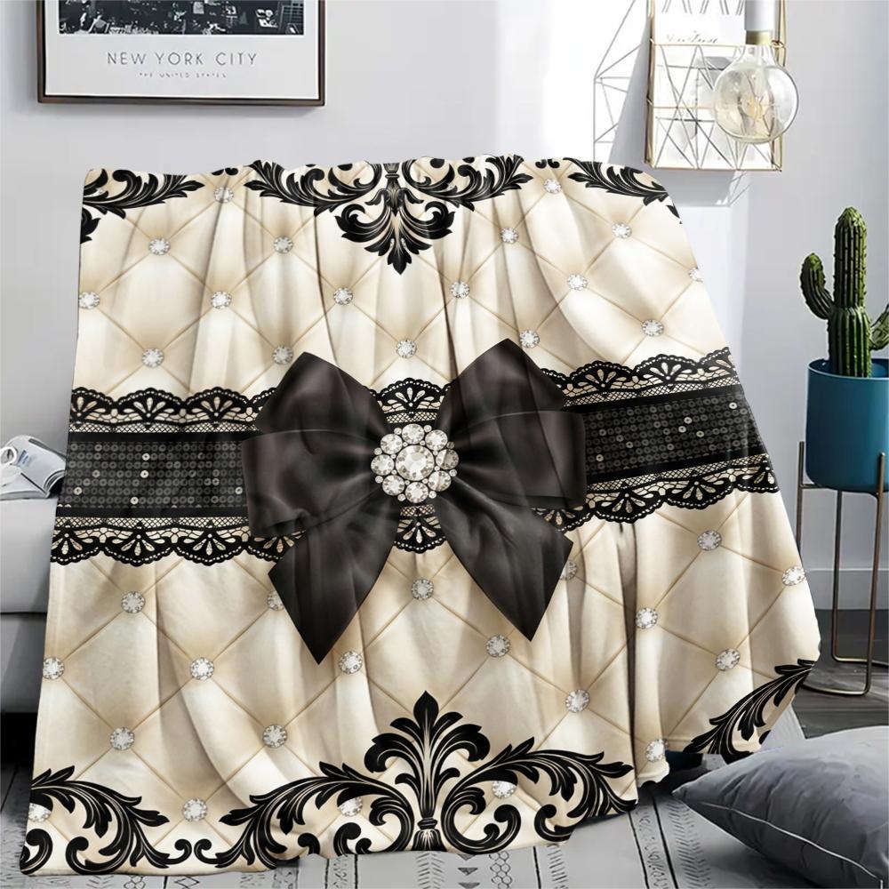 1Pc Gorgeous Bow Print Flannel Blanket, High quality Comfortable for All Seasons, Home Decor, Warmth and Comfort, Perfect for Christmas Gifts W42