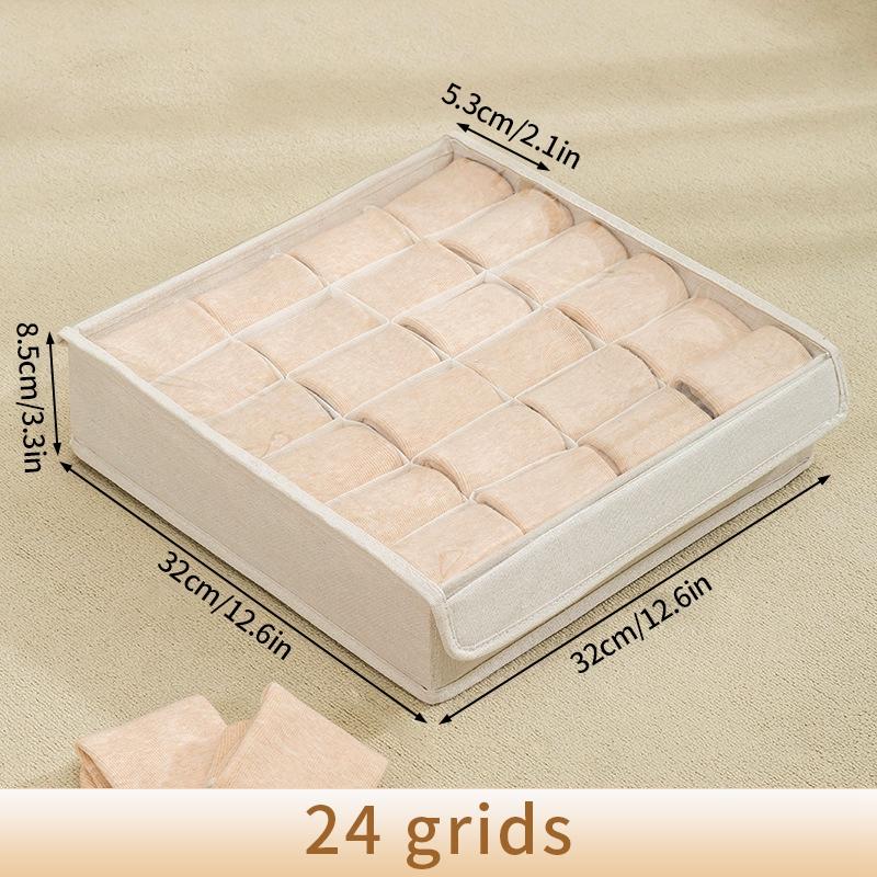 7/16/24 Grid Underwear Storage Box Cotton Linen Clothing Bra Cabinet Drawer Sock Storage Box Wardrobe Clothes Divider