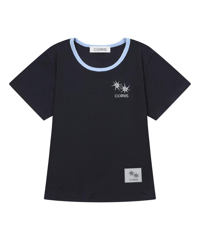 Koiliseu [U-Neck] Laura Small Logo Contrast U-Neck Short Sleeve T-Shirt (10 Colors)