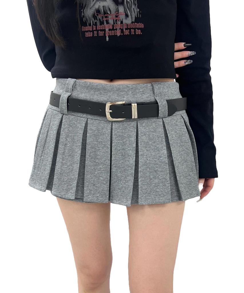 WEGO Figments Pleated Mini Skirt with Size Heather Gray Women's Double-Waist Belt, Small,