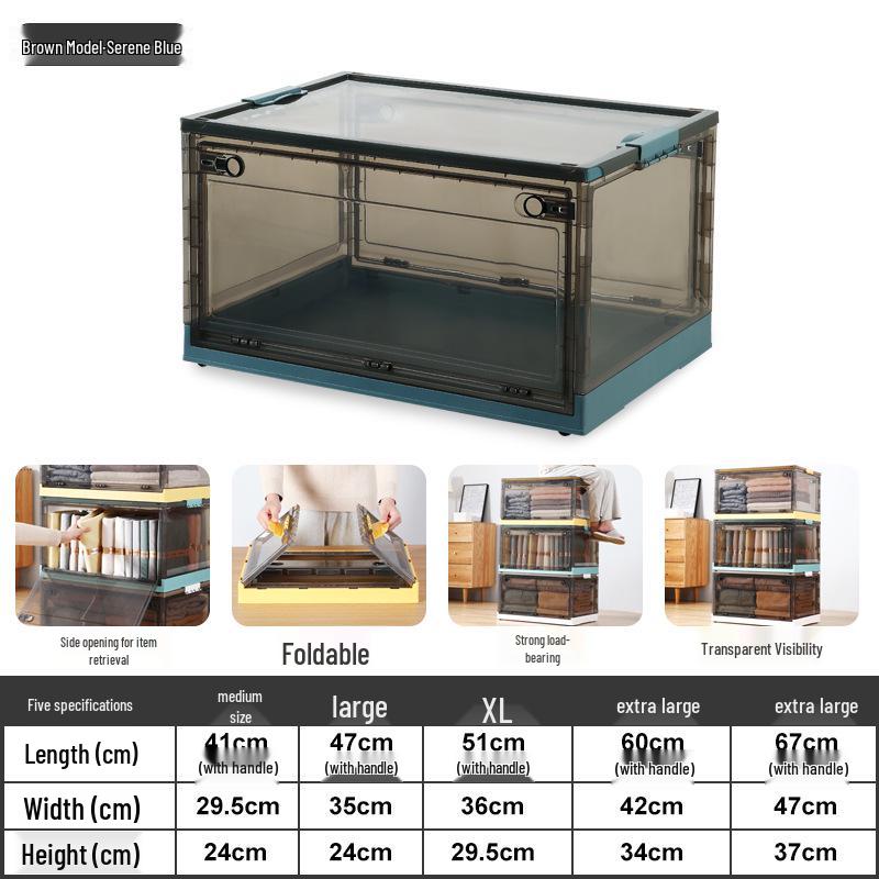 

Портативный прозрачный пластиковый ящик для хранения одежды и игрушек, складной органайзер для ящика шкафа 120L Jumbo [67x47x37]