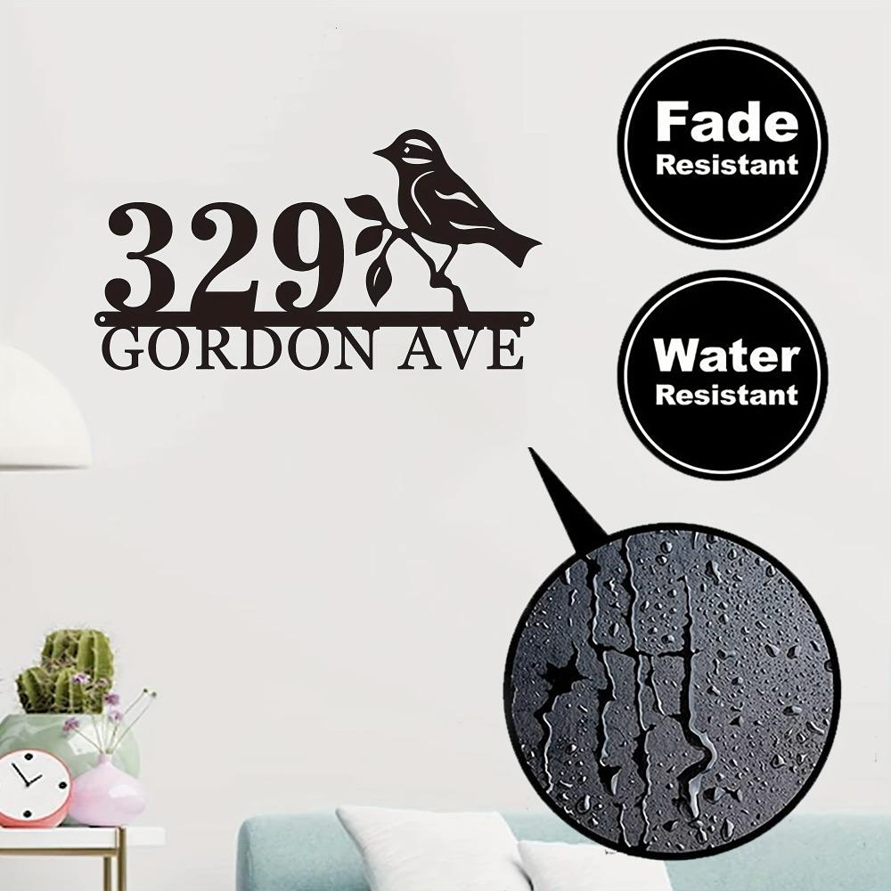 Metal House Number Sign, Bird Theme, Garden Wall Decor, Rustproof Entryway Plaque, Handmade Home Gift