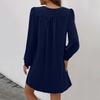 Camisa-Vestido Casual de Moda para Mujer con Volantes de Manga Larga y Cuello en V Plisada Fluida Suelta - -color