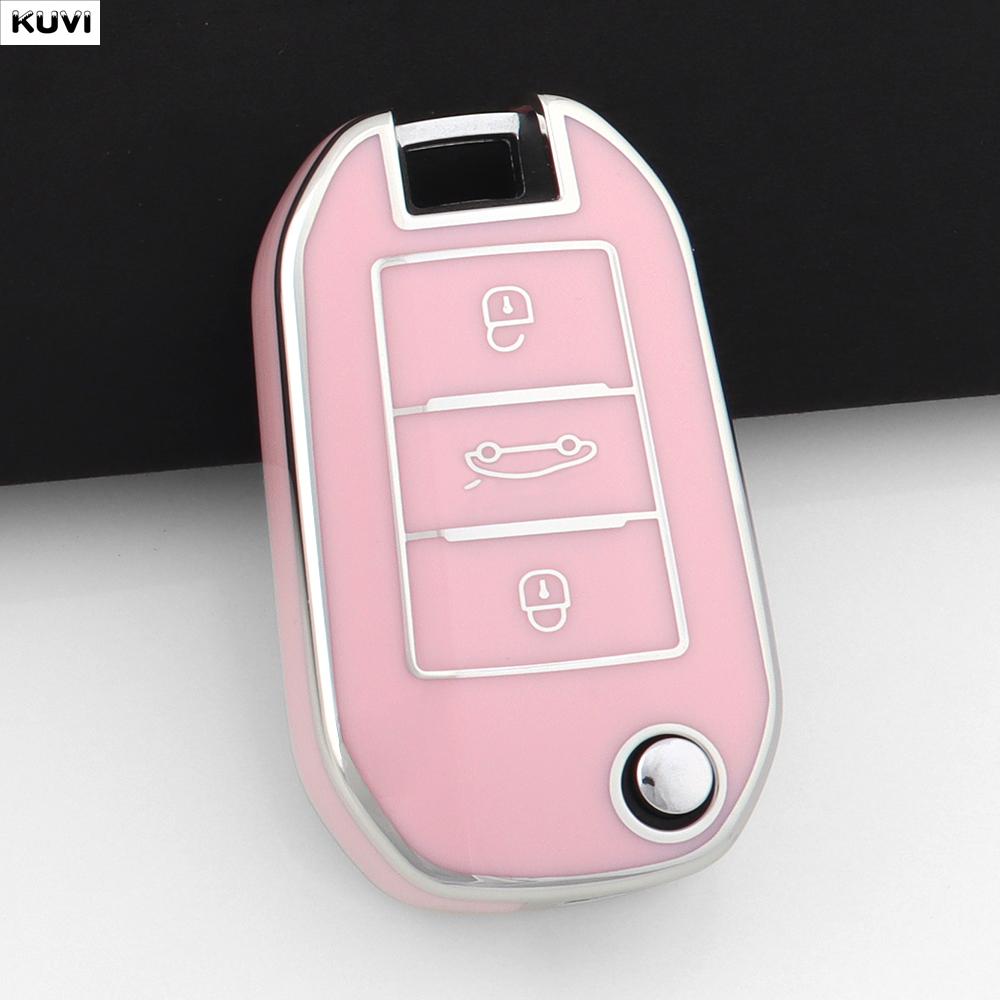 Pink TPU Style Car Folding Key Case Cover Shell For Peugeot 208 3008 308 508 408 2008 307 4008 For Citroen C4 C3 C6 CACTUS C8
