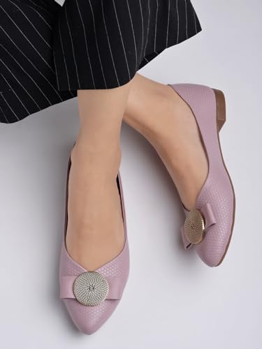 Shoetopia Women s Block Heel Ballet Flats Mauve 7 UK