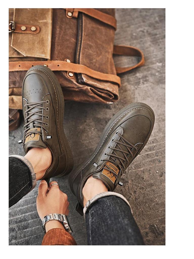 Men's Spring High-Top Waterproof Non-Slip Breathable Black Leather Casual Chef Shoes