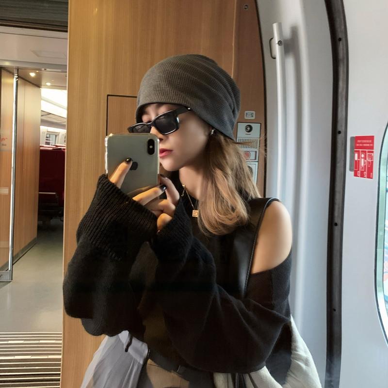 Stylish Ins-inspired Elastic Beanie Soft Cotton Cap For Men And Women Black Or Gray