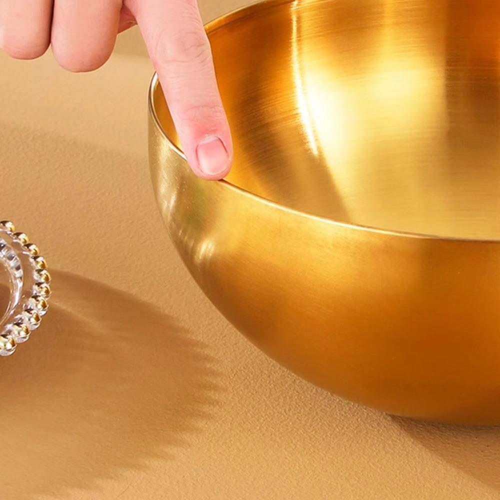 304 Stainless Steel Fruit Salad Bowl Large Capacity Korean Soup Rice Noodle Bowl Silver Gold Multifunctional Food Container