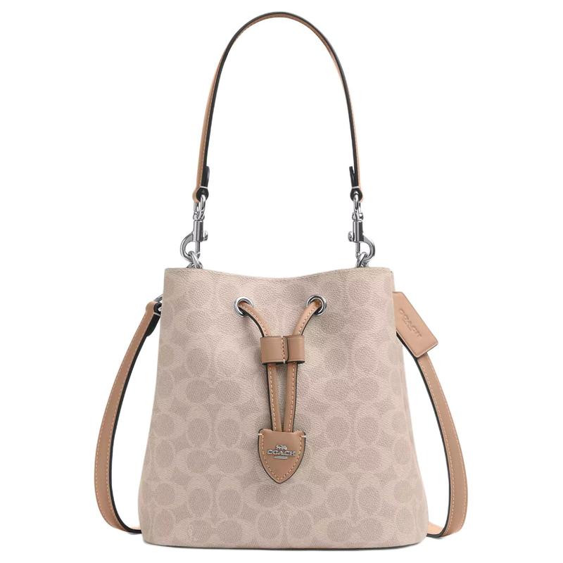 

COACH Rowan 22 Brand Logo Classic Artificial Leather Bucket Bag Hand Shoulder Bag Medium Women s Sand Yellow and Taupe сірий колір