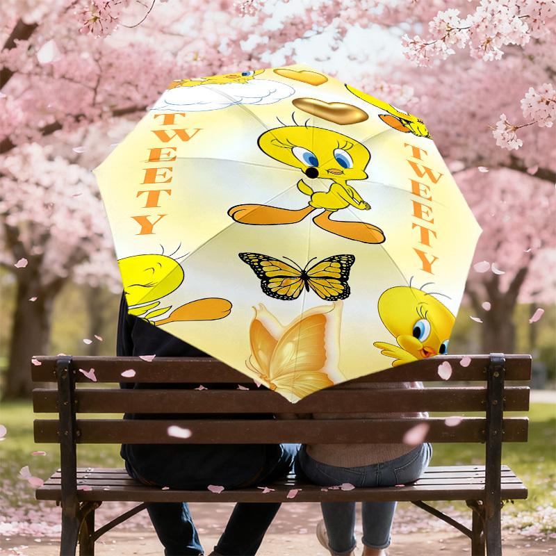 1PC Warner Tweety Bird Automatic Open/Close Umbrella with Windproof, 92-Rib Sturdy Canopy, Durable Ribs1309A