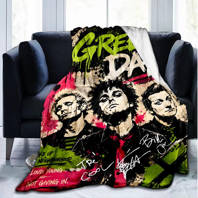 1PC Green Day Flannel Blanket, Use for Birthday/Holiday Gift, Soft Blanket for Sofa/Bed/Camping/Office/Tourism Use,All Seasons