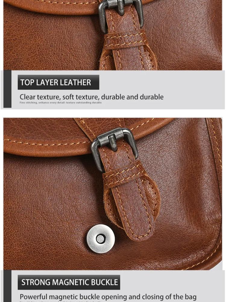 Johnature Všestranná jednobarevná malá čtvercová taška z pravé kůže retro hovězí ramenní crossbody taška