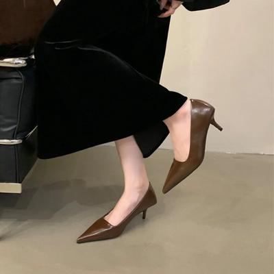 Luxurious Pointed Toe Shallow Mouth Thin Mid Heels Shoes Women Pumps Temperament Slip On Office Work Party Luxury Shoes