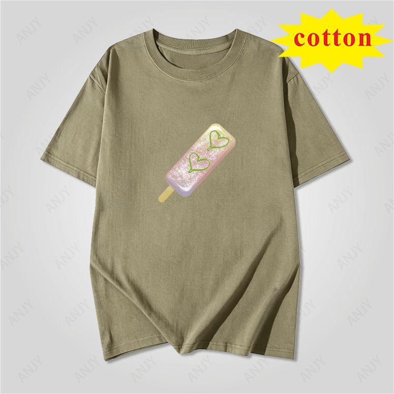 Summer Fresh Color Popsicle Handpainted Pattern Loose Casual Round Neck Short Sleeved Top