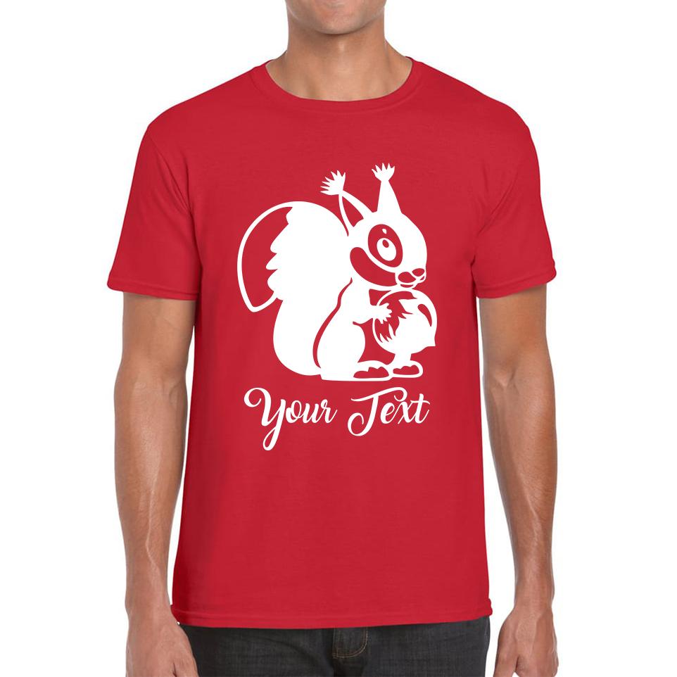 Personalised Cartoon Squirrel Holding Acorn Your Name Cute Squirrel Animal Mens Tee Top 3XL