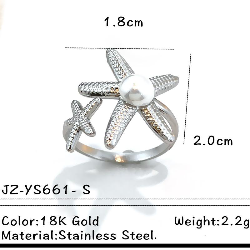 

Luxury Metal Starfish Shell Adjustable Rings for Women Fashion Imitation Pearl Stainless Steel Ring Marine Life Zircon Gifts