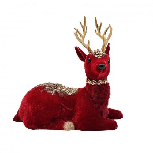 Regal Tidings Red Velvet Sitting Deer - 20cm
