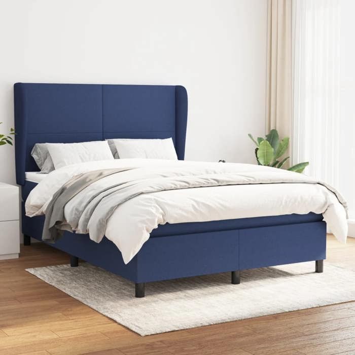 3127803 vidaXL Lit à sommier tapissier avec matelas Bleu 140x190 cm Tissu