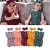 2pcs/set Newborn Baby Girls Cute Bow Romper Summer Outfits Lace Ruffled Sleeve Jumpsuit Bodysuit+Headband Infant Clothes 0-18M