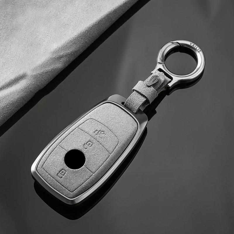 Interior Mouldings Metal Suede Car Remote Key Cover Case Holder shell Keychain Fob For Mercedes Benz New GLA GLB CLS EQA EQB A20