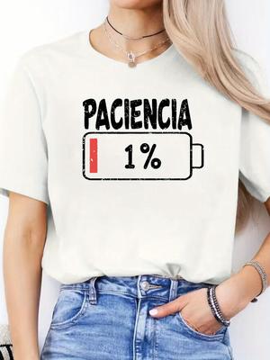 Vibrant Spanish Letter Print Short Sleeve Round Neck Women's Casual Sports Summer - Breathable Moisture-Wicking Lightweight