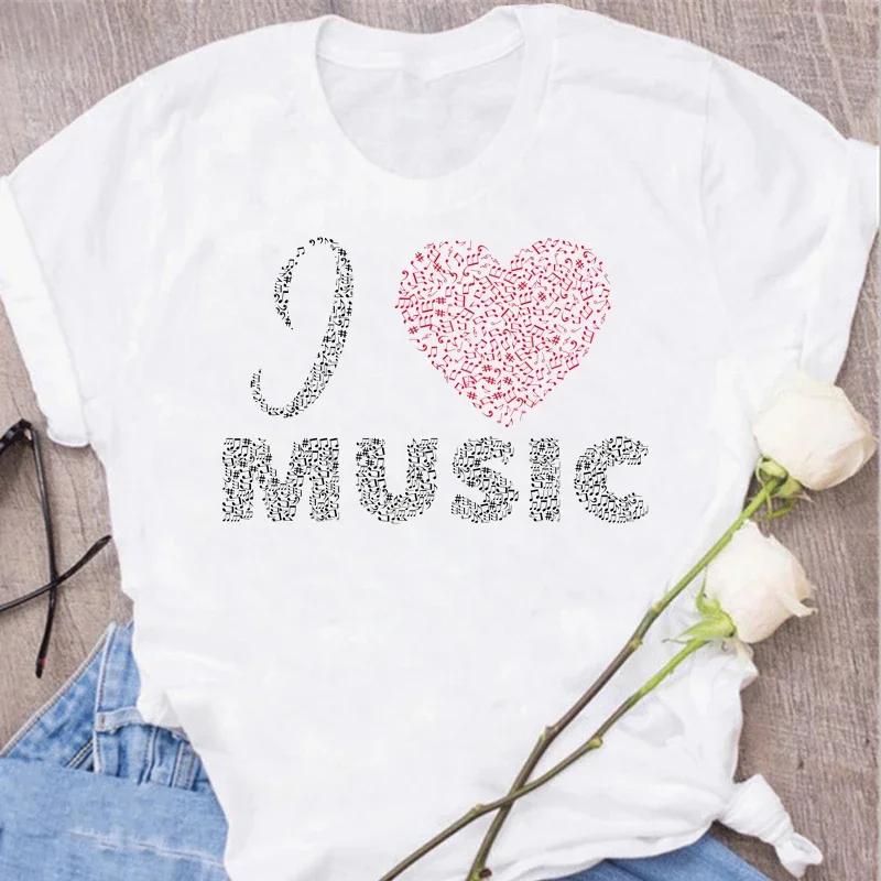 Damen T-Shirt Musik Oberteile Kurzarm Schwarz T-Shirt Damen Lässig Neu Harajuku Lustig Musiknote Kunst T-Shirt Mode