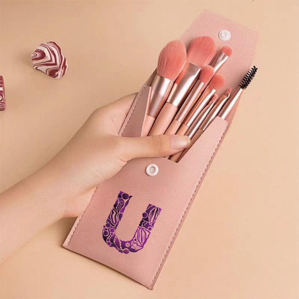 8Pcs Pink Makeup Brushes Set Professional Eyeshadow Brushes With Portable Case For Travel Engrave Image Pattern