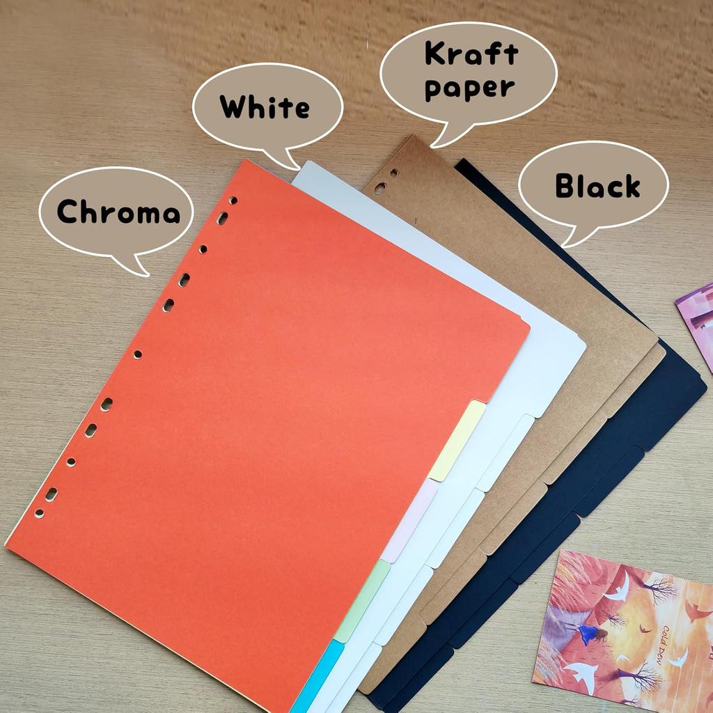 DY.2ten A4 Binder Dividers 11-Holes, Sturdy Kraft Paper Dividers with 5 Tabs for School Office Home, 2 Sets, 10 Paper Index Dividers.