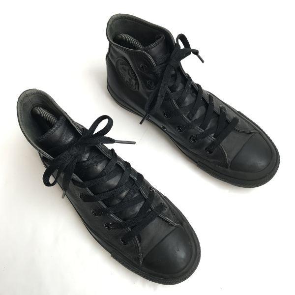 CONVERSE Leather High Top Sneakers Black US5.5 Unisex Vintage Style(USED)