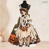 Women Plus Size White Round Neck Sleeveless Halloween Panda Ghost Printed Tie Waist A Line Dress