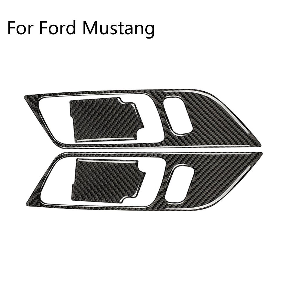 1Set Carbon Fiber Look Interior Door Handle Cover Trim For Ford Mustang 2015-21