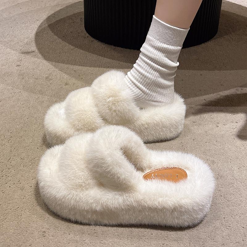 Woman Furry Ladies Fur Luxury Fluffy Plush Slipper House Soft Fuzzy Platform Indoor Casual Winter Home Warm High Heels Female