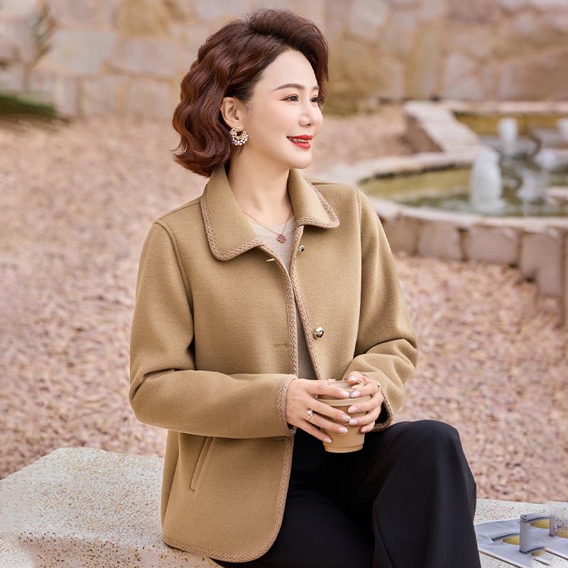 

Mom s Stylish Wool Coat for Middle-Aged & Elderly Women - Spring/Autumn Fashion 4XL (125-140 lbs)
