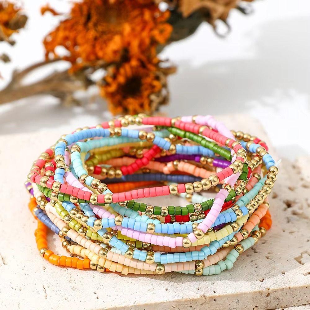 Glassbeads Beaded Bracelets Chain Bangle Stacked Beaded Bracelet Bohemian Bracelets  Girls Women
