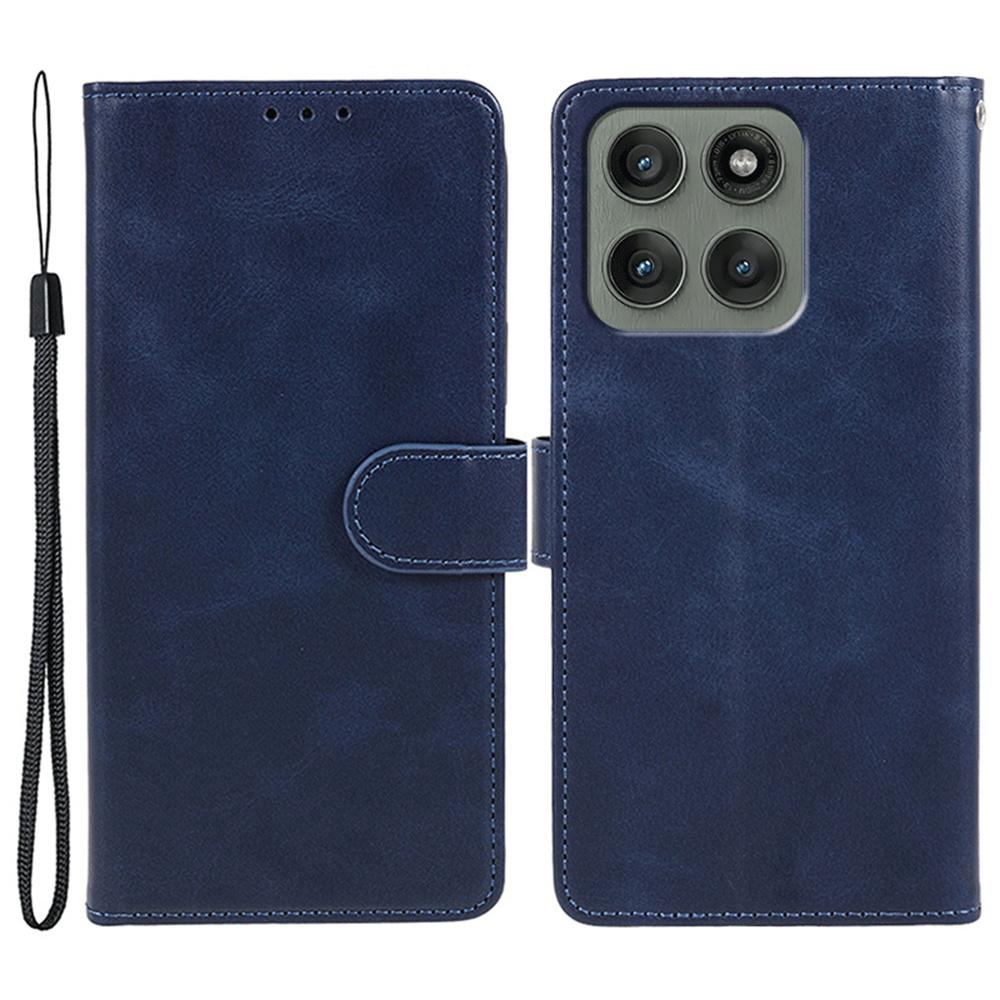 For Motorola Edge 60 Pro 5G Case Calf Texture PU Leather Wallet Phone Cover with Wrist Strap