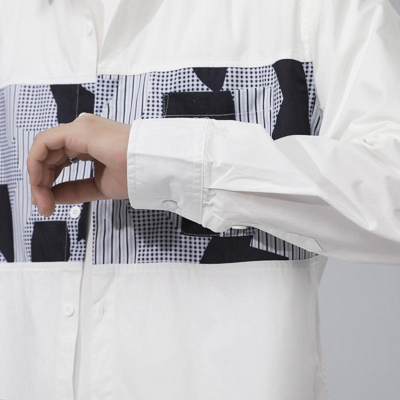 Spring Long-sleeved Shirt Casual Loose Color-blocking Handsome Japanese Versatile Men's Shirt