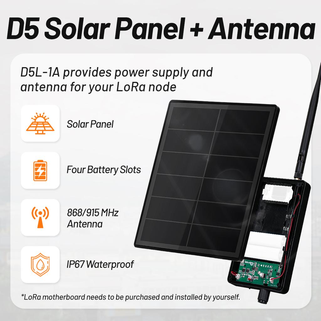 D5 Solar Panel Kit 5V for Solar Powered Dev-Board Mesh Network Heltec LoRa32 V3 Meshtastic Meshcore ESP32 868MHz 915MHz