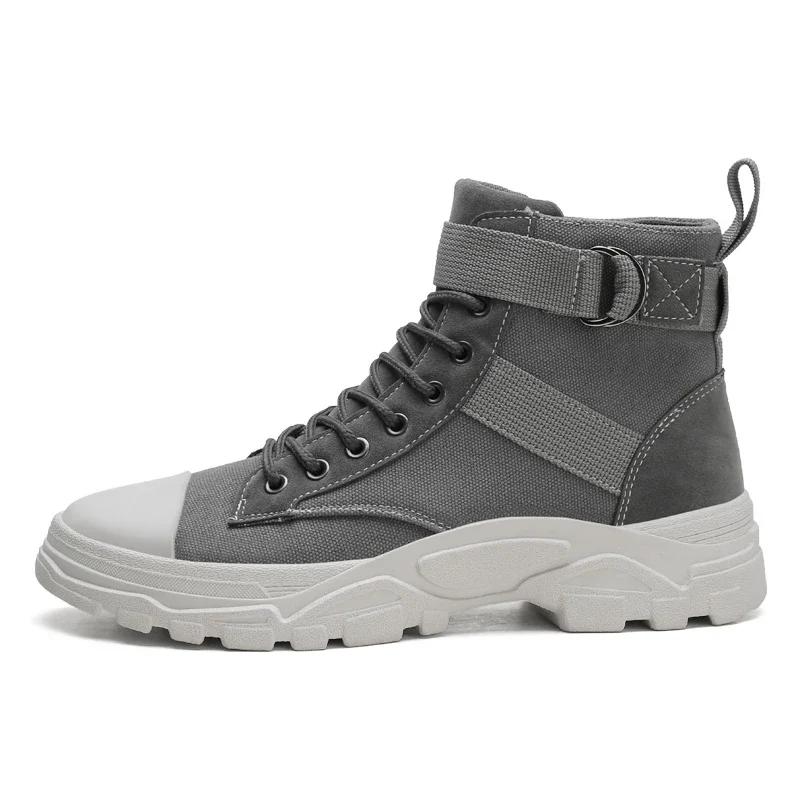 Fashion Men's breathable round toe motorcycle boots casual hiking shoes high top wear-resistant anti-oxidation versatile fashion